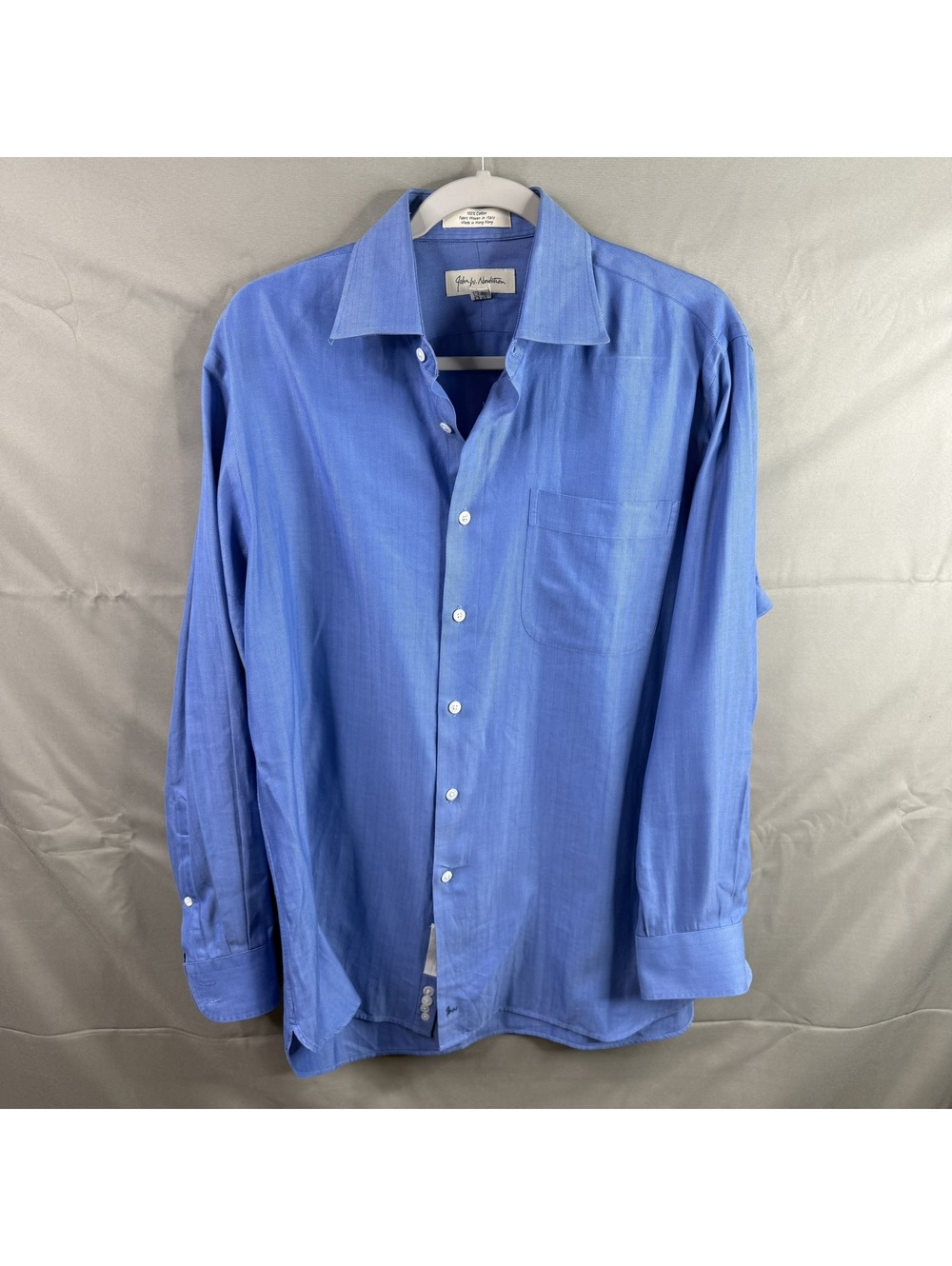 John W. Nordstrom Mens 15.5 32 Long Sleeve Button Up Blue Italian Cotton